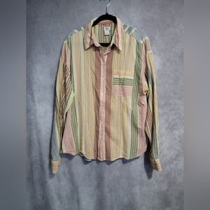 BDG Multicoloured Striped Shirt Oversized Urban Outfitters Size Large Cotton